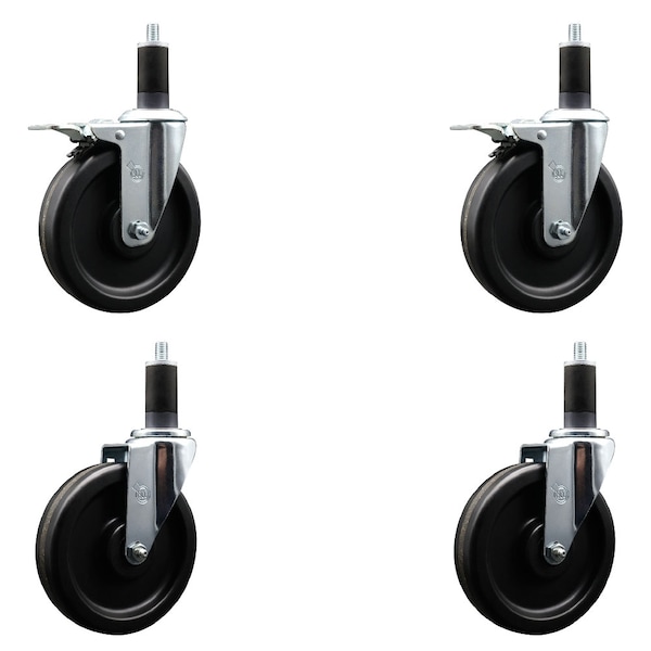 Service Caster 6'' Phenolic Swivel 1-1/4'' Expand Stem Caster Set 2 Total Lock Brakes, 4PK SCC-EXTTL20S615-PHS-2-S-2-114 - main